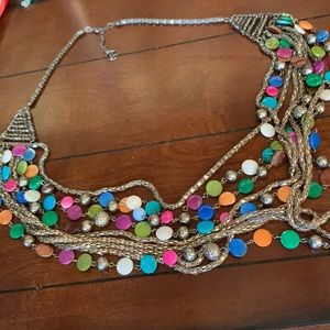Multi-colored, multi-strand, long layered necklace